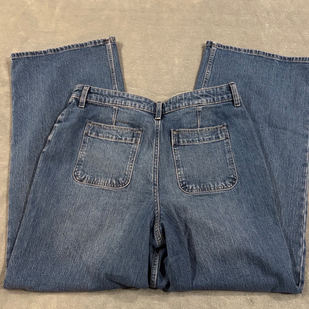 Free Assembly Womens Wide Leg Utility Patch Pocket Jeans Blue Size 14